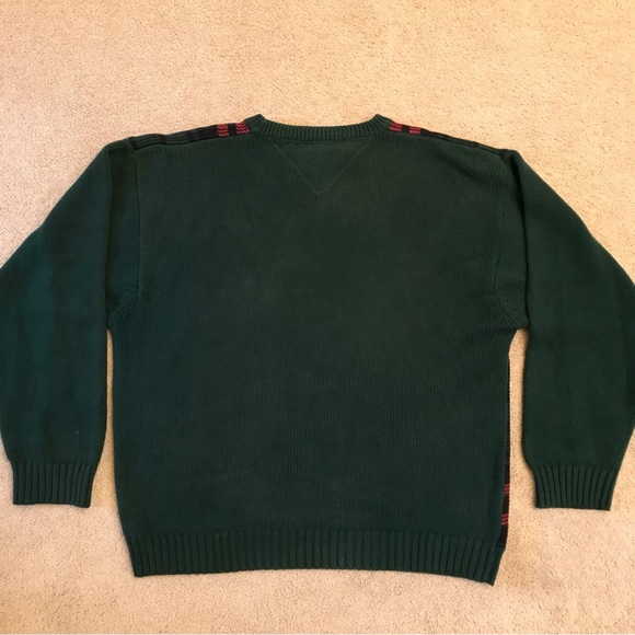 Vintage Tommy Hilfiger Sweater Adult Size Large Hunter Green Plaid Crest Men 90s - Picture 3 of 8